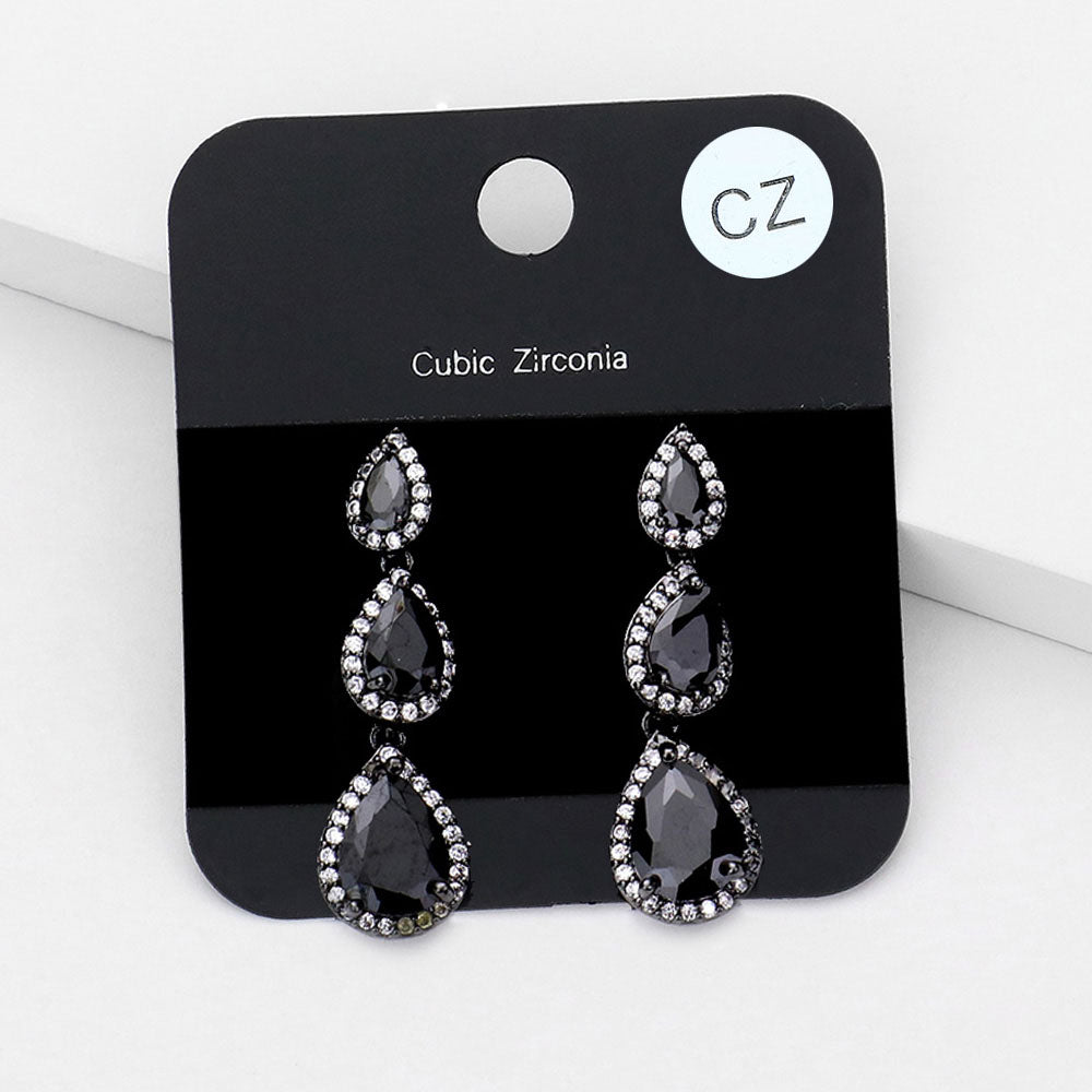 Small Jet Black CZ Triple Drop Link Pageant Earrings  | Earrings for Little Girls