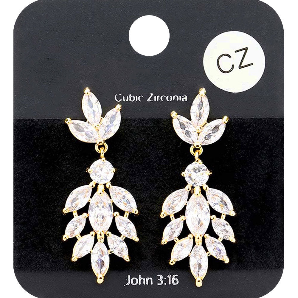 Small Clear Crystal Marquise CZ Stone Drop Pageant Earrings on Gold| Earrings for Little Girls