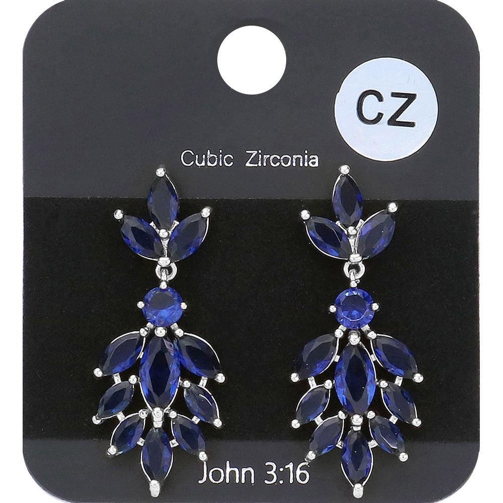 Small Sapphire Crystal Marquise CZ Stone Drop Pageant Earrings | Earrings for Little Girls