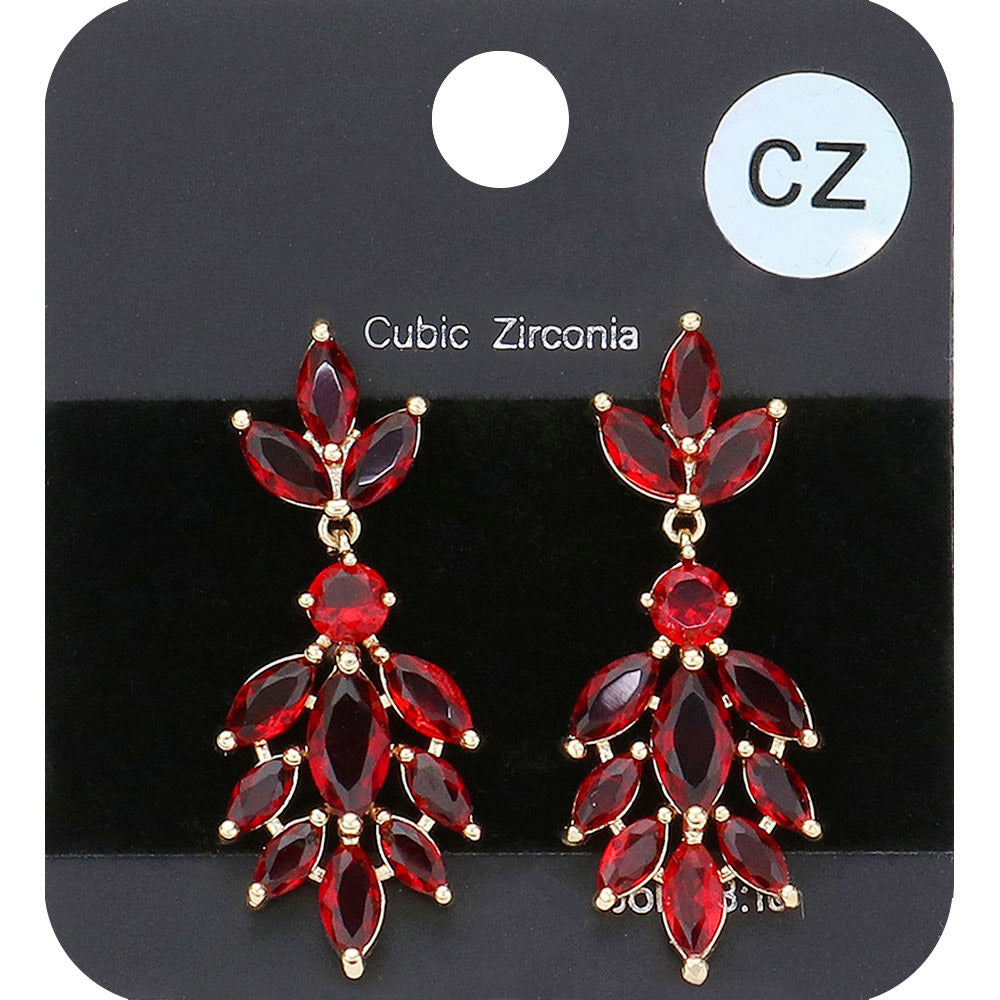 Small Red Crystal Marquise CZ Stone Drop Pageant Earrings on Gold| Earrings for Little Girls