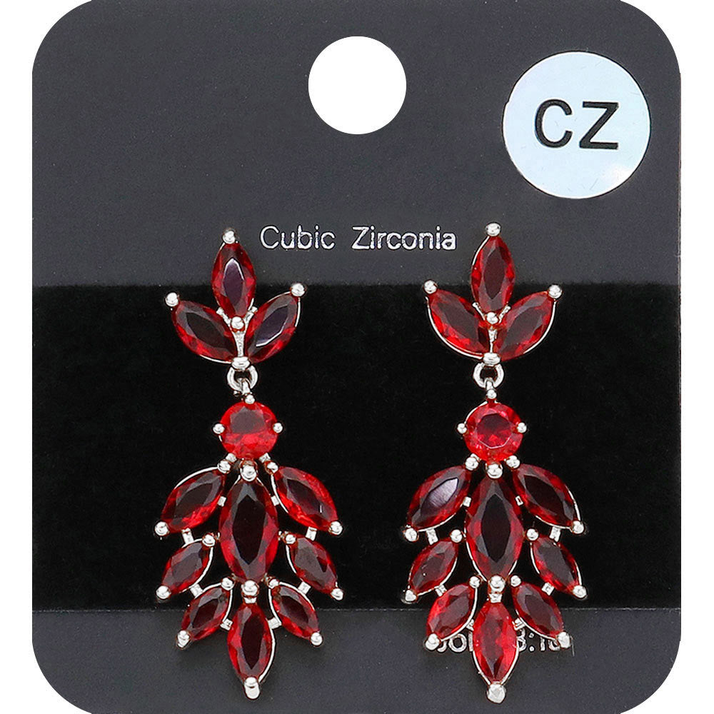 Small Red Crystal Marquise CZ Stone Drop Pageant Earrings | Earrings for Little Girls