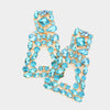Aqua Crystal Cluster Door Knocker Earrings | Pageant Earrings