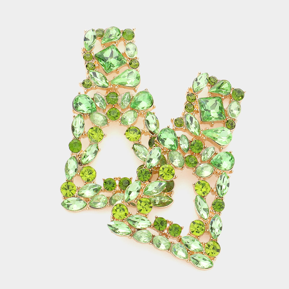 Green Crystal Cluster Door Knocker Earrings | Pageant Earrings