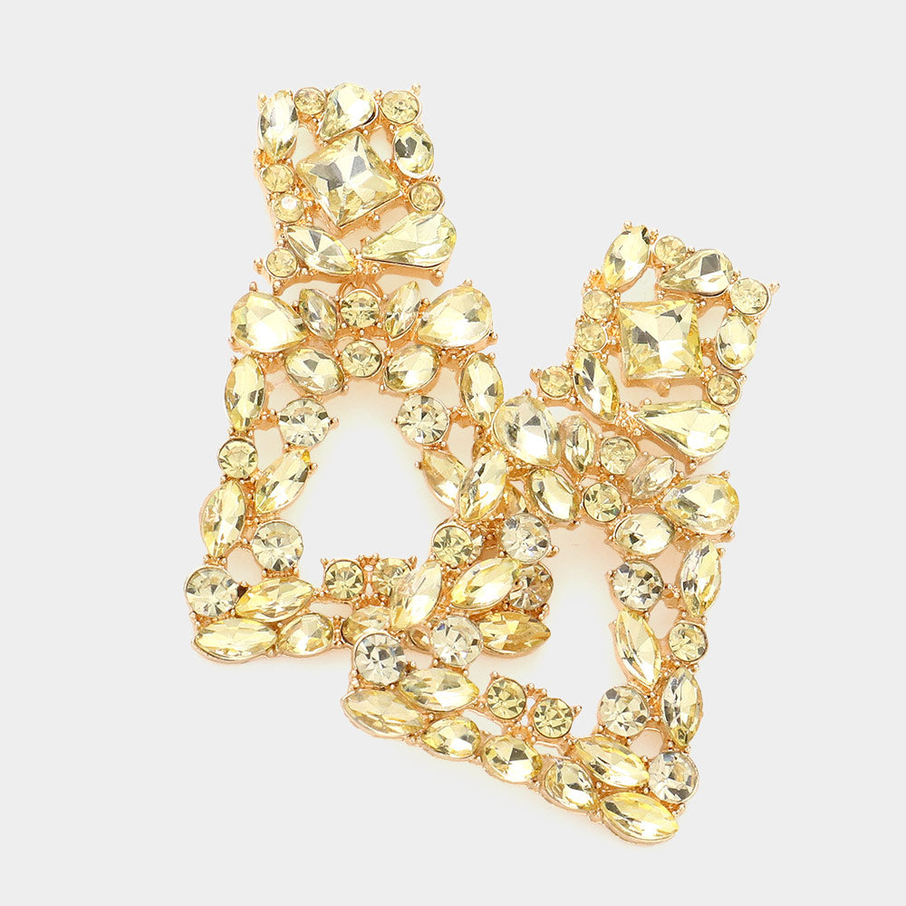 Topaz Crystal Cluster Door Knocker Earrings | Pageant Earrings