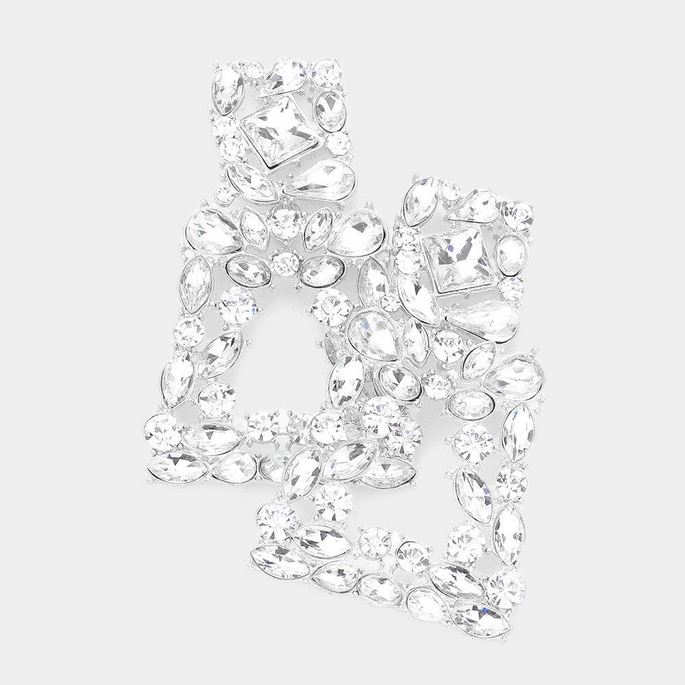 Clear Crystal Cluster Door Knocker Earrings | Pageant Earrings