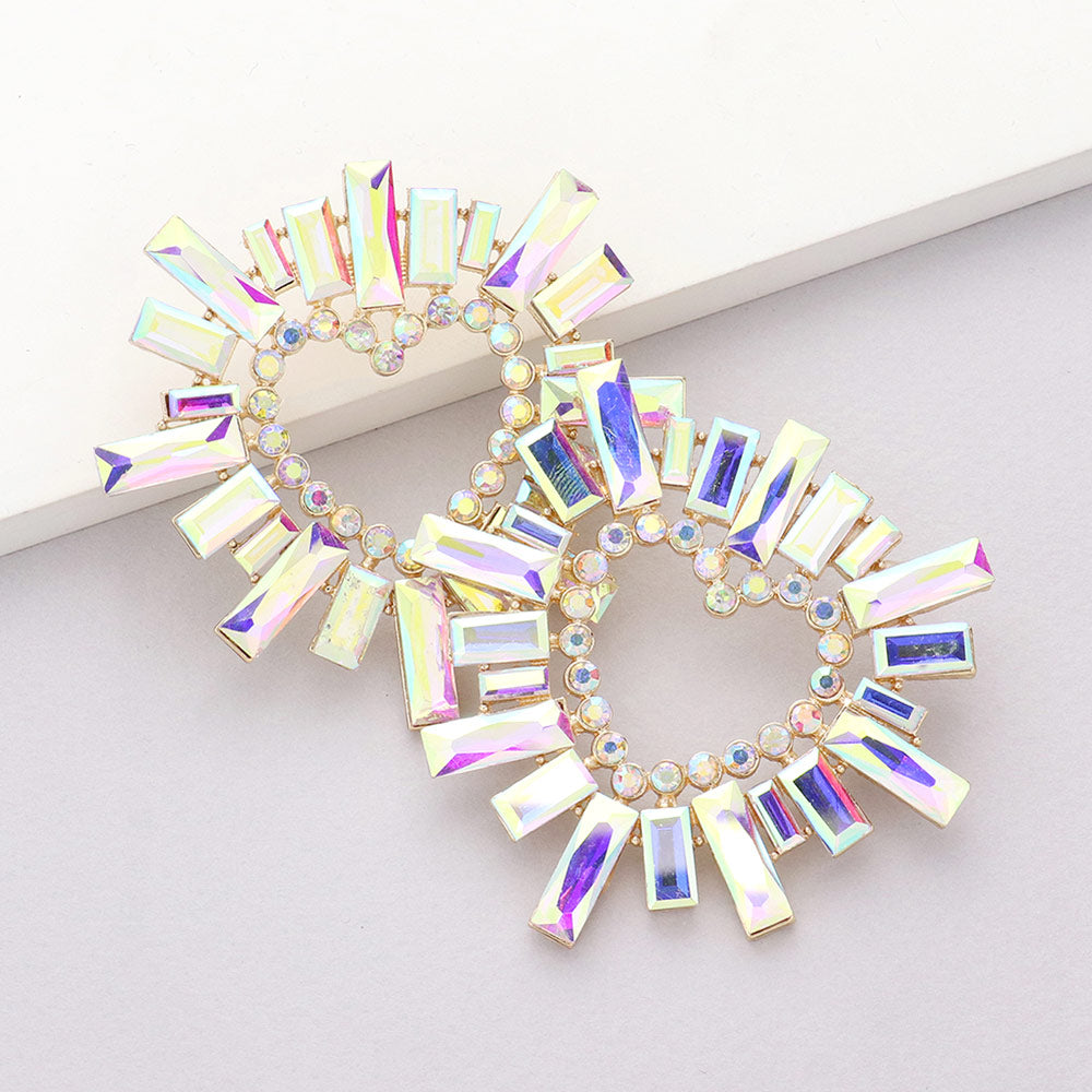 AB Crystal Stone Cluster Heart Pageant Earrings on Gold | Prom Earrings