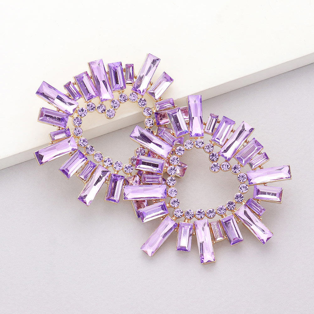 Lavender Crystal Stone Cluster Heart Pageant Earrings  | Prom Earrings