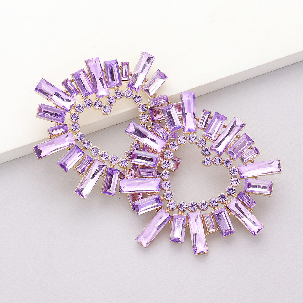  Lavender Crystal Stone Cluster Heart Pageant Earrings  | Prom Earrings