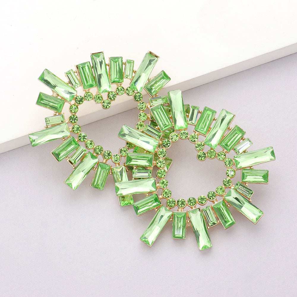 Green Crystal Stone Cluster Heart Pageant Earrings  | Prom Earrings