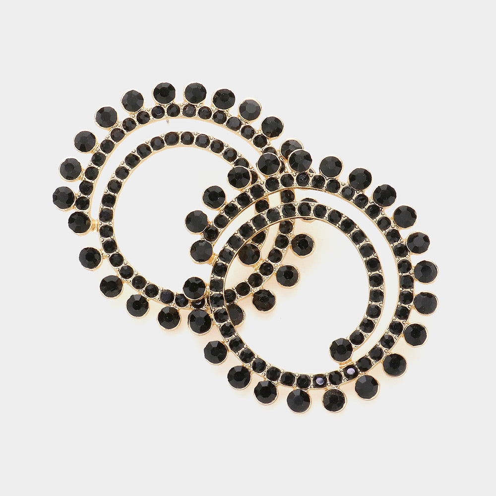 Black Crystal Cluster Swirl Round Pageant Earrings | Evening Earrings