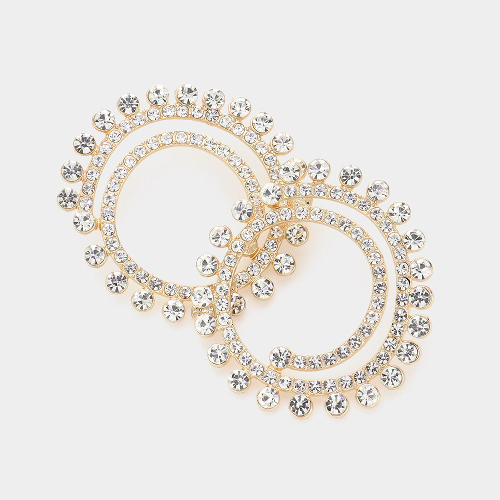 Clear Crystal Cluster Swirl Round Pageant Earrings on Gold | Evening Earrings
