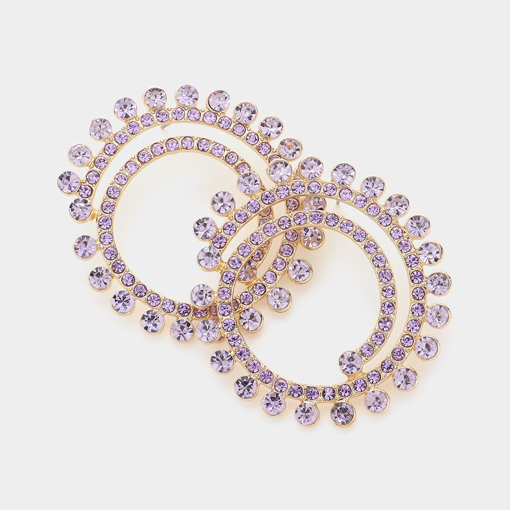 Lavender Crystal Cluster Swirl Round Pageant Earrings  | Evening Earrings
