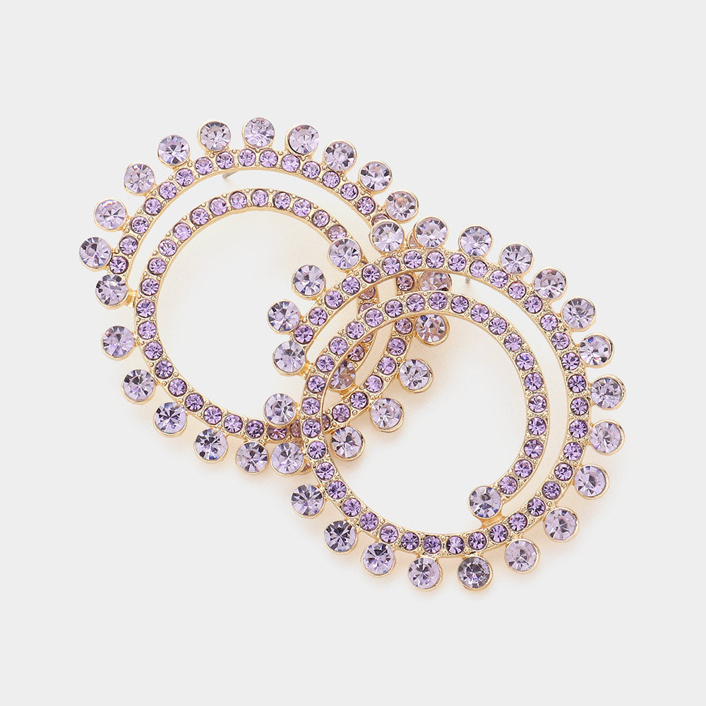 Lavender Crystal Cluster Swirl Round Pageant Earrings  | Evening Earrings