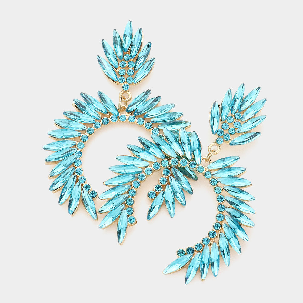 Aqua Crystal Cluster Curved Pageant Earrings | Dangle Earrings