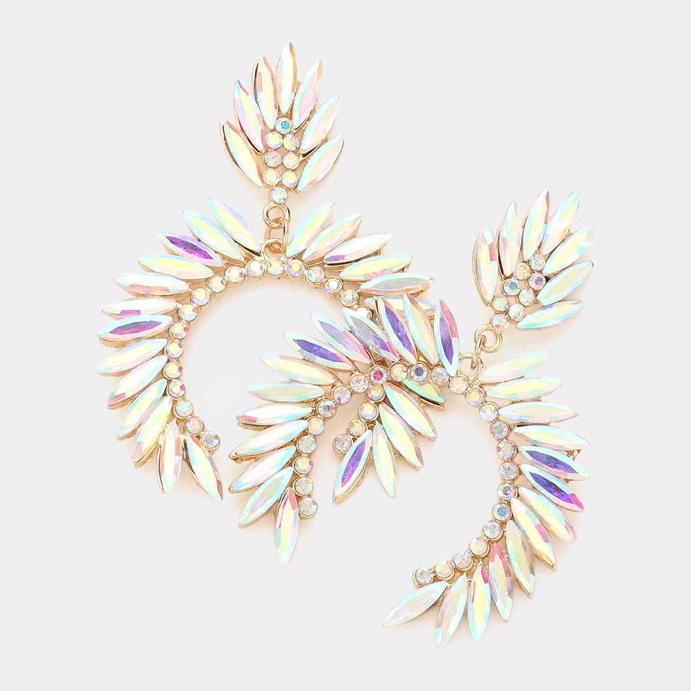 AB Crystal Cluster Curved Pageant Earrings on Gold | Dangle Earrings