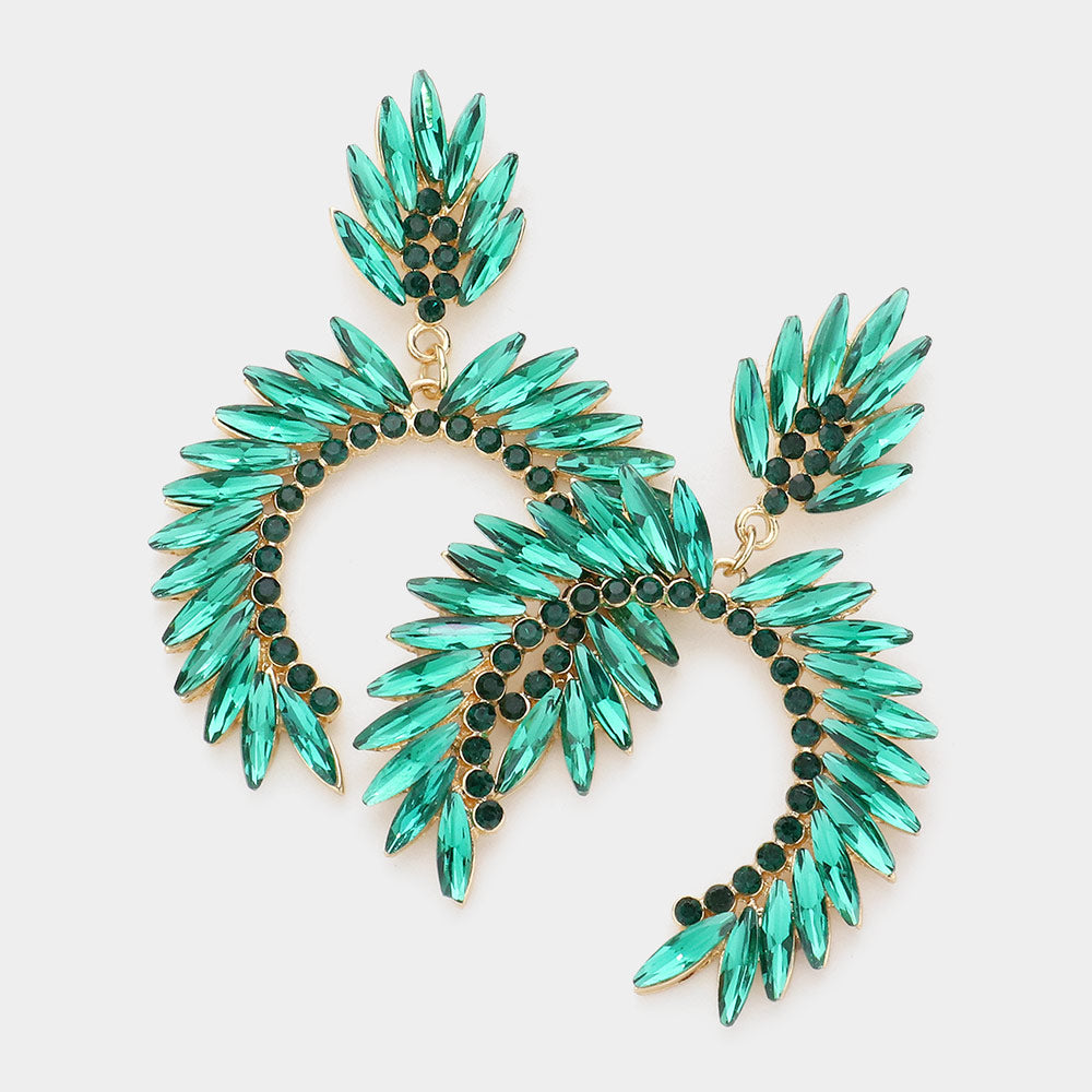 Emerald Crystal Cluster Curved Pageant Earrings  | Dangle Earrings