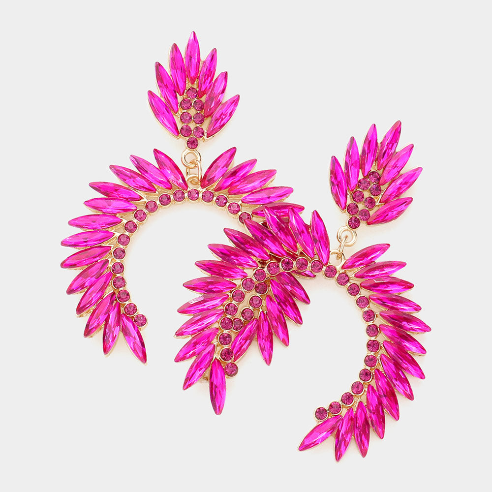 Fuchsia Crystal Cluster Curved Pageant Earrings  | Dangle Earrings