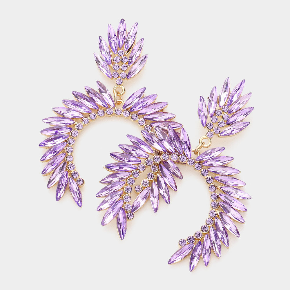 Lavender Crystal Cluster Curved Pageant Earrings  | Dangle Earrings