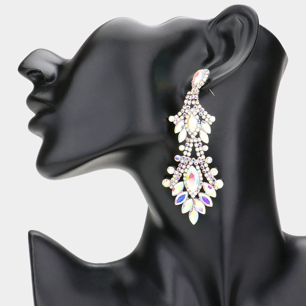 AB Marquise and Multi Shape Stone Chandelier Earrings  | Long AB Dangle Earrings