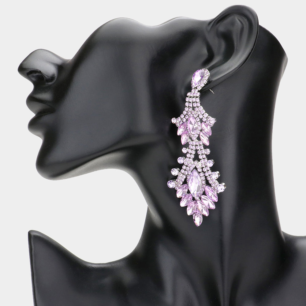 Lavender Marquise and Multi Shape Stone Chandelier Earrings  | Long Lavender Dangle Earrings