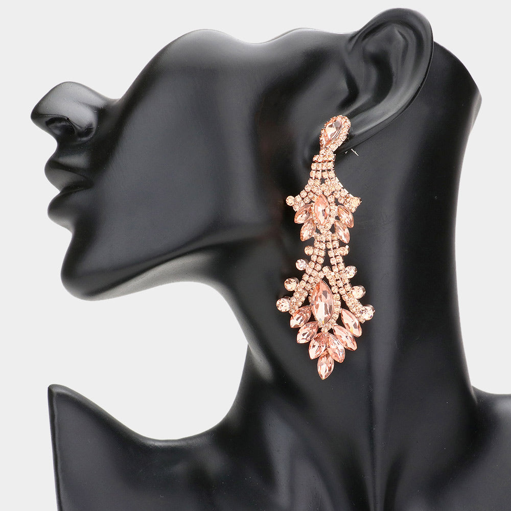 Peach Marquise and Multi Shape Stone Chandelier Earrings  | Long Peach Dangle Earrings