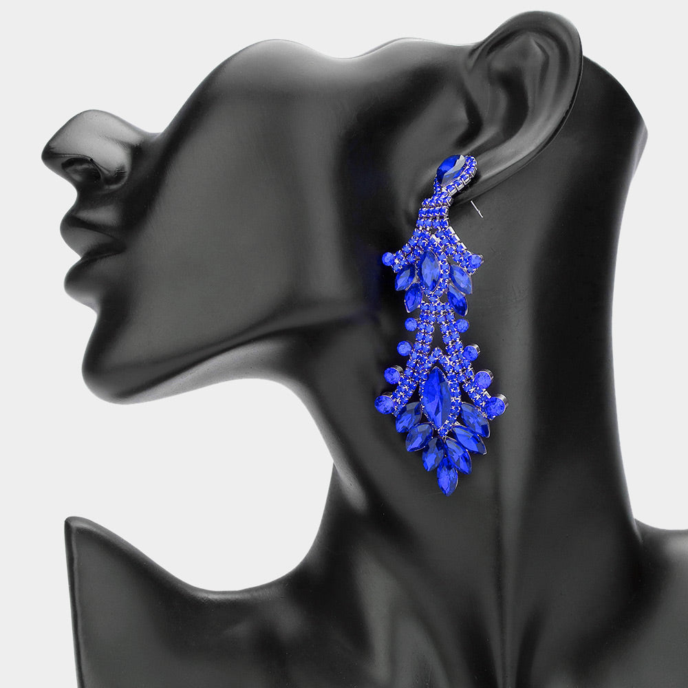 Royal Blue Marquise and Multi Shape Stone Chandelier Earrings  | Long Royal Blue Dangle Earrings