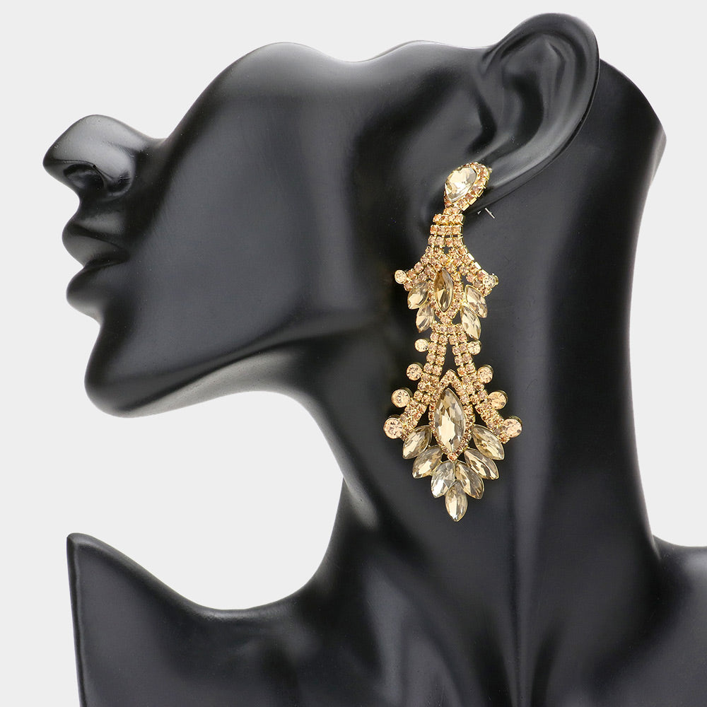 Light Topaz Marquise and Multi Shape Stone Chandelier Earrings  | Long Light Topaz Dangle Earrings