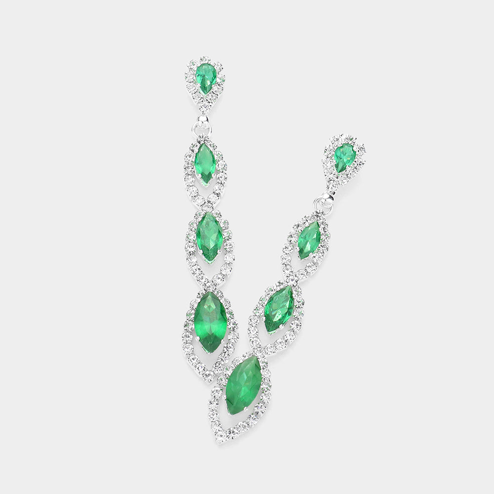 Emerald CZ Marquise Multi Link Drop Pageant Earrings | Prom Earrings