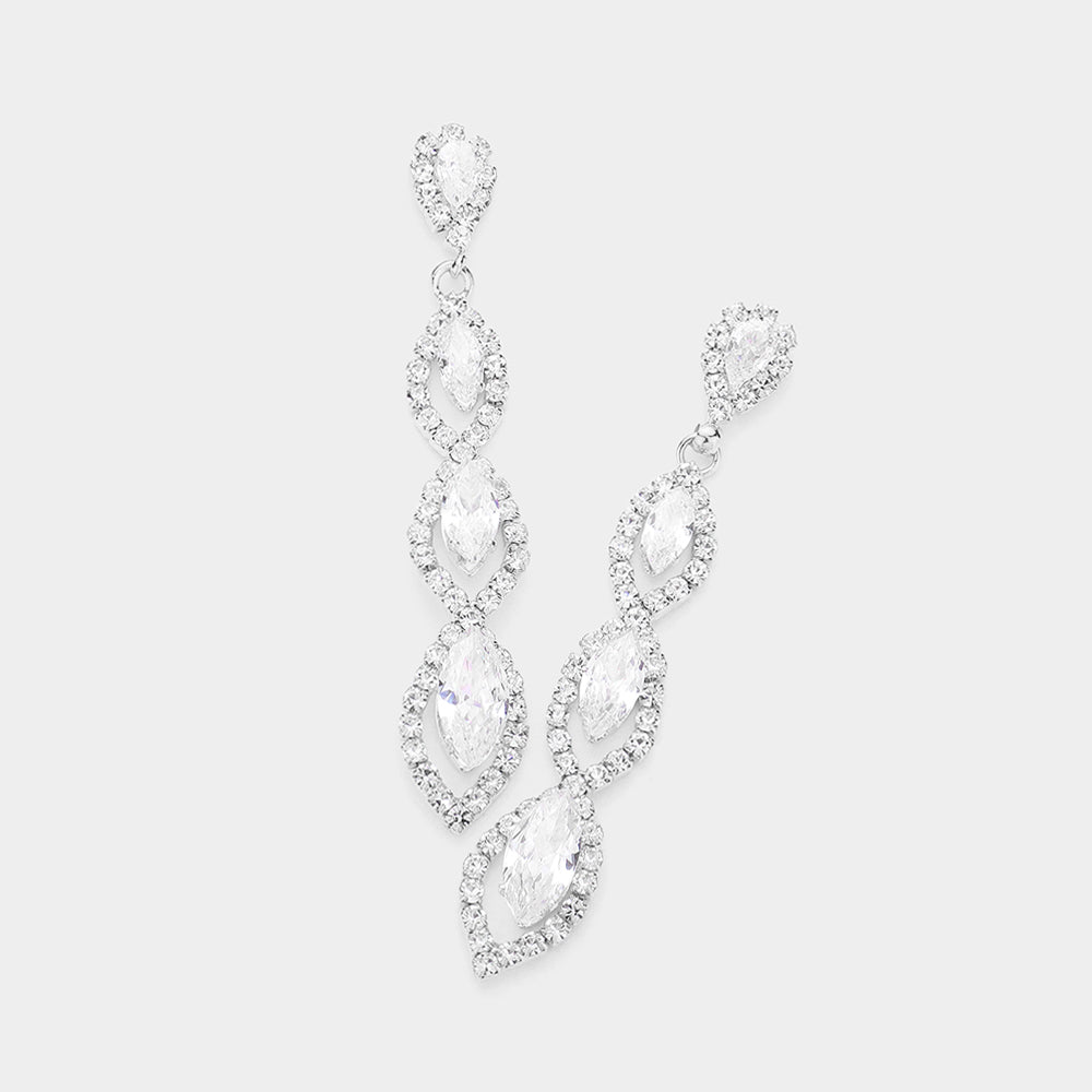 Clear CZ Marquise Multi Link Drop Pageant Earrings | Prom Earrings