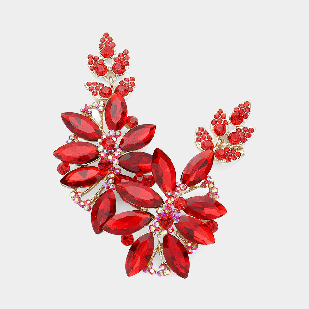 Dark Red Crystal Petal Pageant Earrings | Prom Earrings