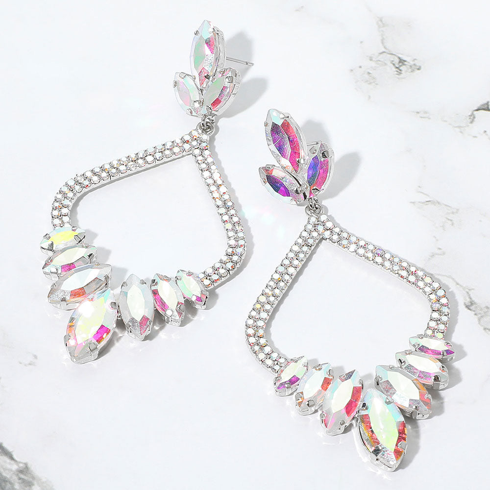 AB Marquise and Rhinestone Embellished Open Chandelier Pagant Earrings  | Dangle Earrings