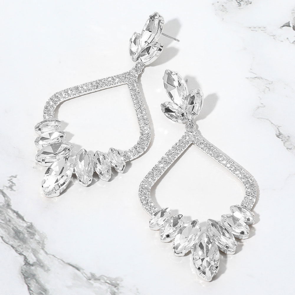 Clear Marquise and Rhinestone Embellished Open Chandelier Pagant Earrings  | Dangle Earrings