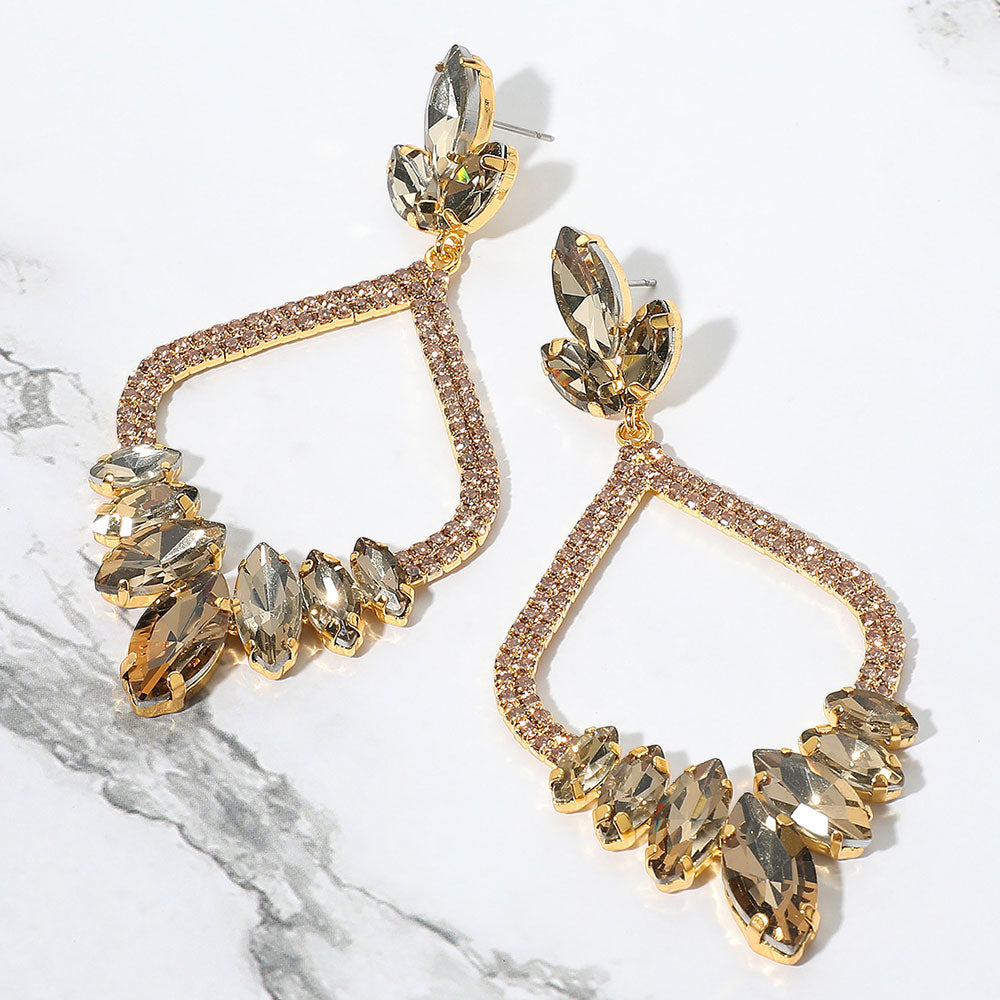Topaz Marquise and Rhinestone Embellished Open Chandelier Pagant Earrings | Dangle Earrings