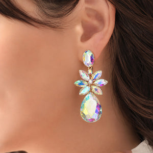 Multi Color Crystal Flower Teardrop Pageant Earrings |  490357