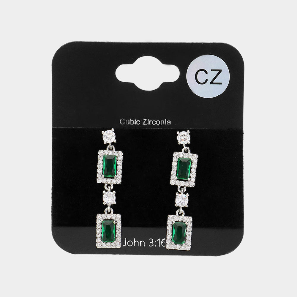 Small CZ Emerald Stone Cluster Dangle Pageant Earrings | Earrings for Little Girls