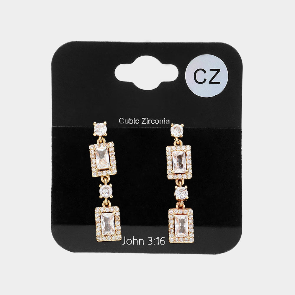 Small CZ Clear Stone Cluster Dangle Pageant Earrings on Gold | Earrings for Little Girls
