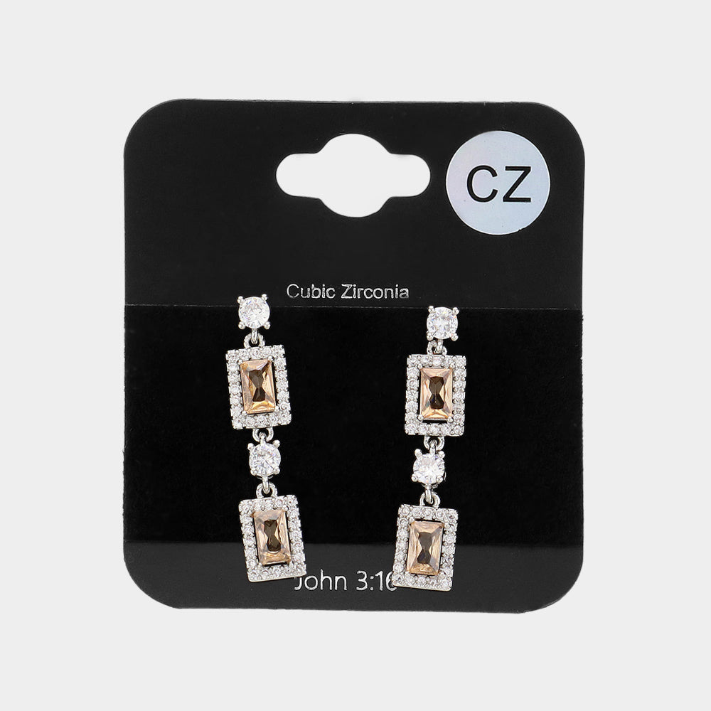 Small CZ Gold Stone Cluster Dangle Pageant Earrings | Earrings for Little Girls