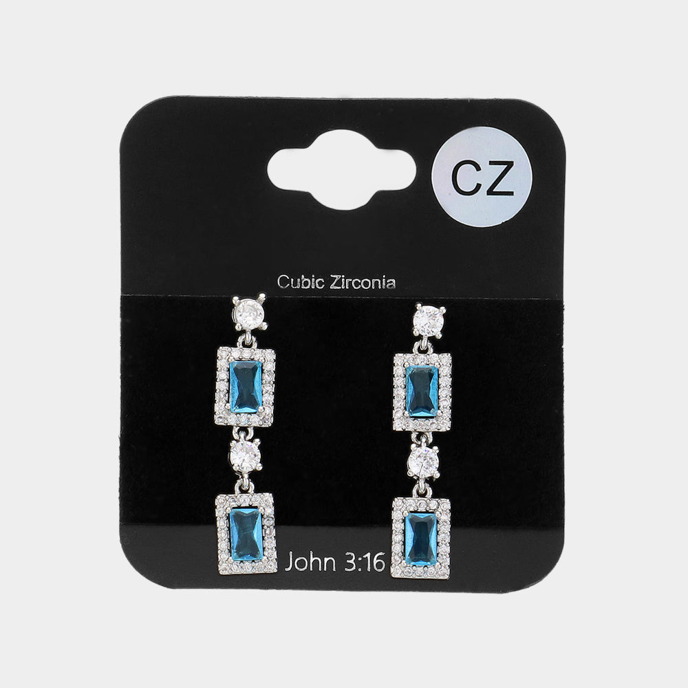 Small CZ Turquoise Stone Cluster Dangle Pageant Earrings | Earrings for Little Girls
