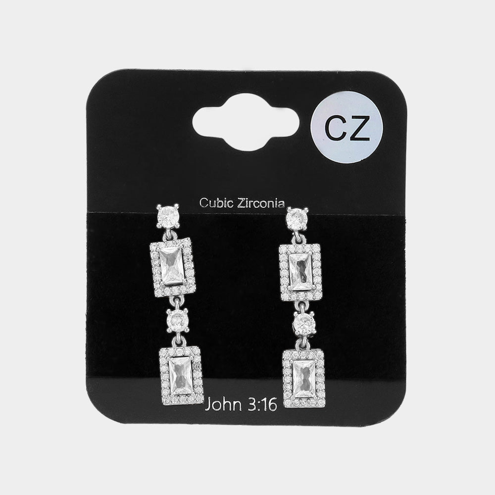Small CZ Clear Stone Cluster Dangle Pageant Earrings | Earrings for Little Girls