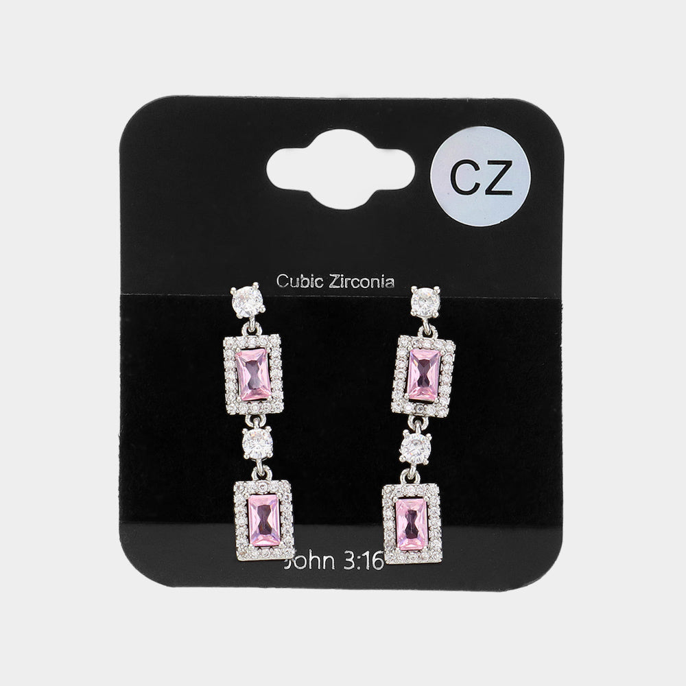 Small CZ Pink Stone Cluster Dangle Pageant Earrings | Earrings for Little Girls
