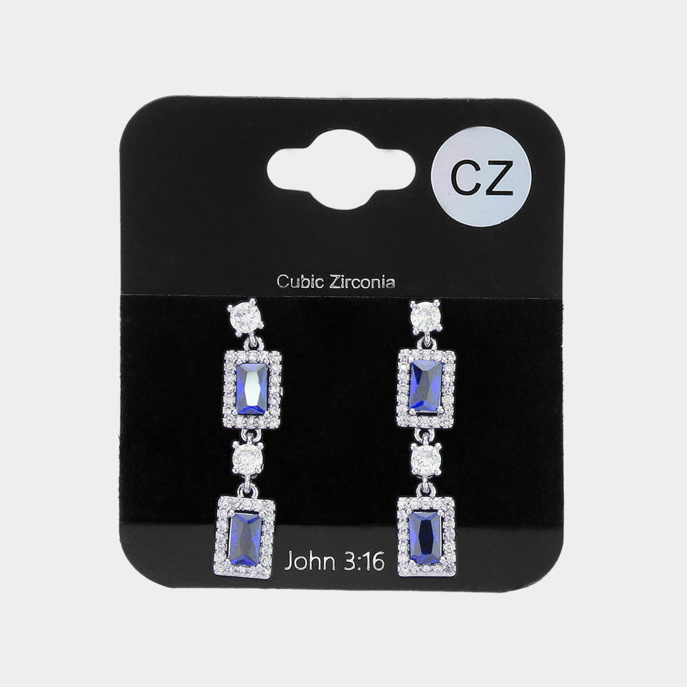 Small CZ Sapphire Stone Cluster Dangle Pageant Earrings | Earrings for Little Girls