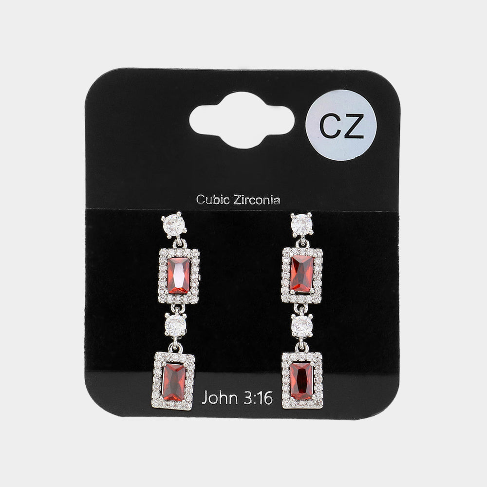 Small CZ Red Stone Cluster Dangle Pageant Earrings | Earrings for Little Girls
