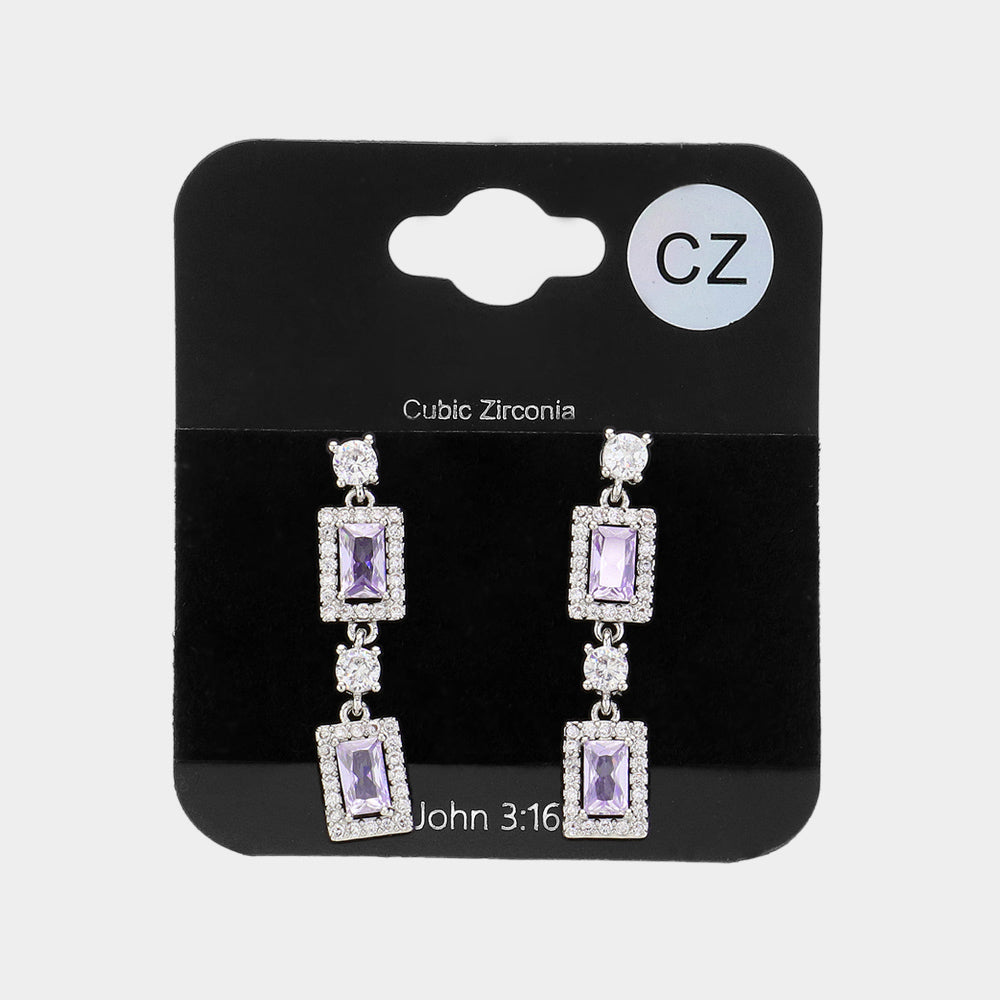 Small CZ Violet Stone Cluster Dangle Pageant Earrings | Earrings for Little Girls