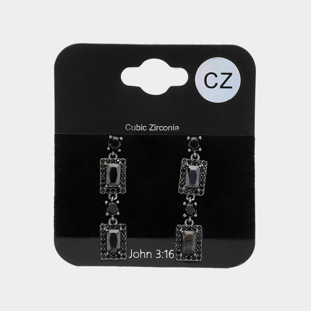 Small CZ Jet Black Stone Cluster Dangle Pageant Earrings | Earrings for Little Girls
