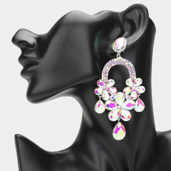 Long AB Flower Teardrop Chandelier Pageant Earrings on