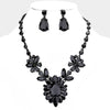 Black Crystal Teardrop Stone Cluster Pageant Necklace | Prom Necklace