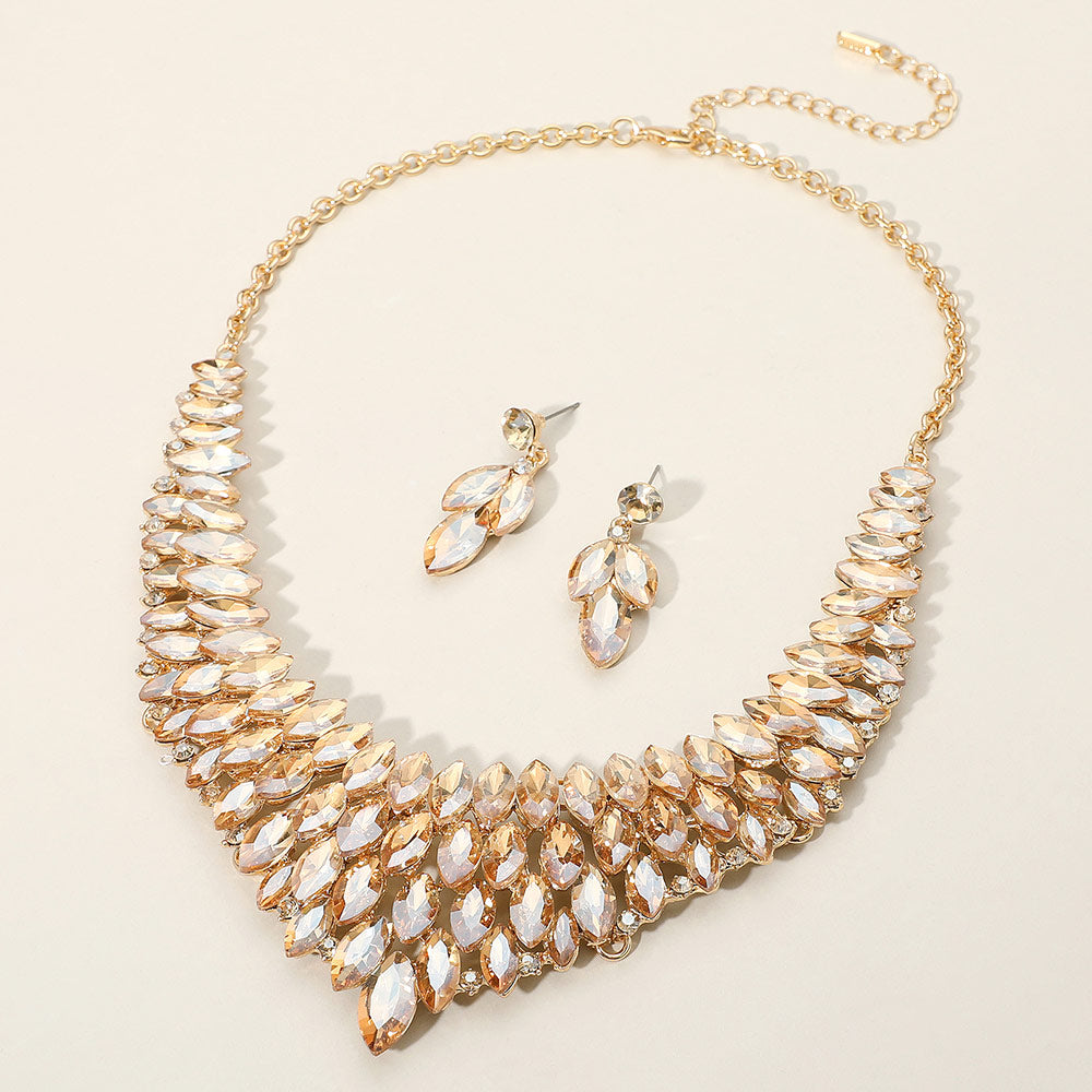 Light Topaz Marquise Stone Embellished Collar Evening Necklace Set | Crystal Necklace Set