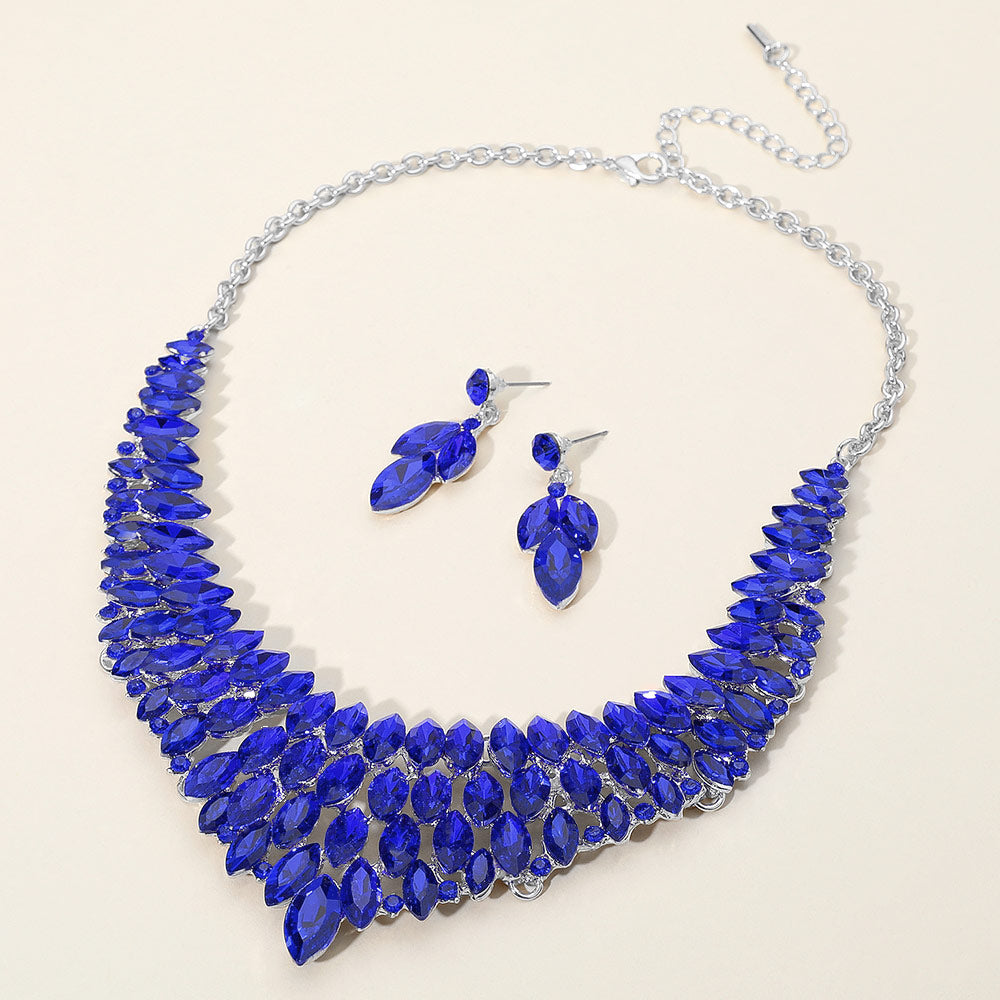 Sapphire Marquise Stone Embellished Collar Evening Necklace Set | Crystal Necklace Set