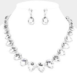Clear Crystal Teardrop Stone Link Pageant Necklace  | Evening Necklace