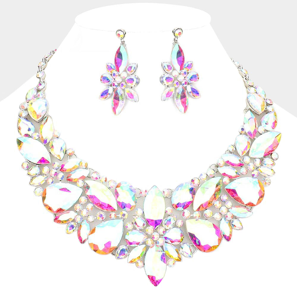 AB Multi Stone Evening Necklace Set | Statement Jewelry | Special Occasion Crystal  Necklace